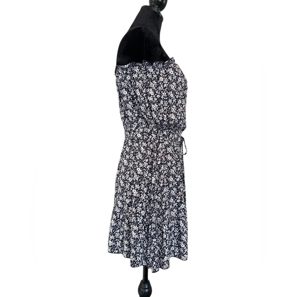 Navy & White Floral Strapless Mini Dress Size M Summer Cottagecore Boho Chic - Picture 6 of 11